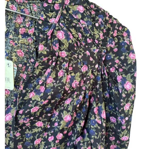 NEW Free People Small Meant To Be Smocked Blouse Floral  Combo Peasant Boho - Picture 9 of 11
